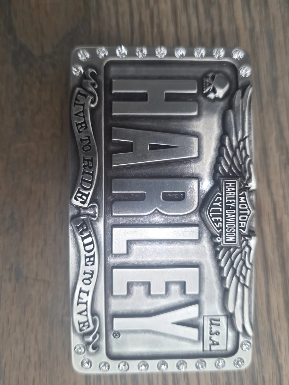 Harley-Davidson Silver-tone 'HARLEY' Crystal Accent Belt Buckle